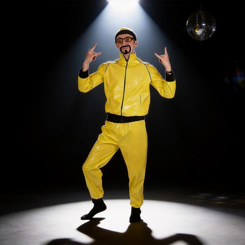 Halloween Adult 90s Celebrity Costume With Vinyl Shine Reflective For Retro Disco Party