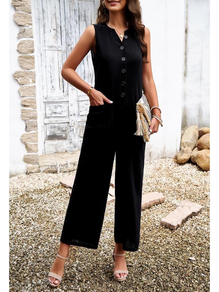 Di Yun Women's Elegant Solid Color Button Jumpsuit - Spring/Summer 2024 Collection