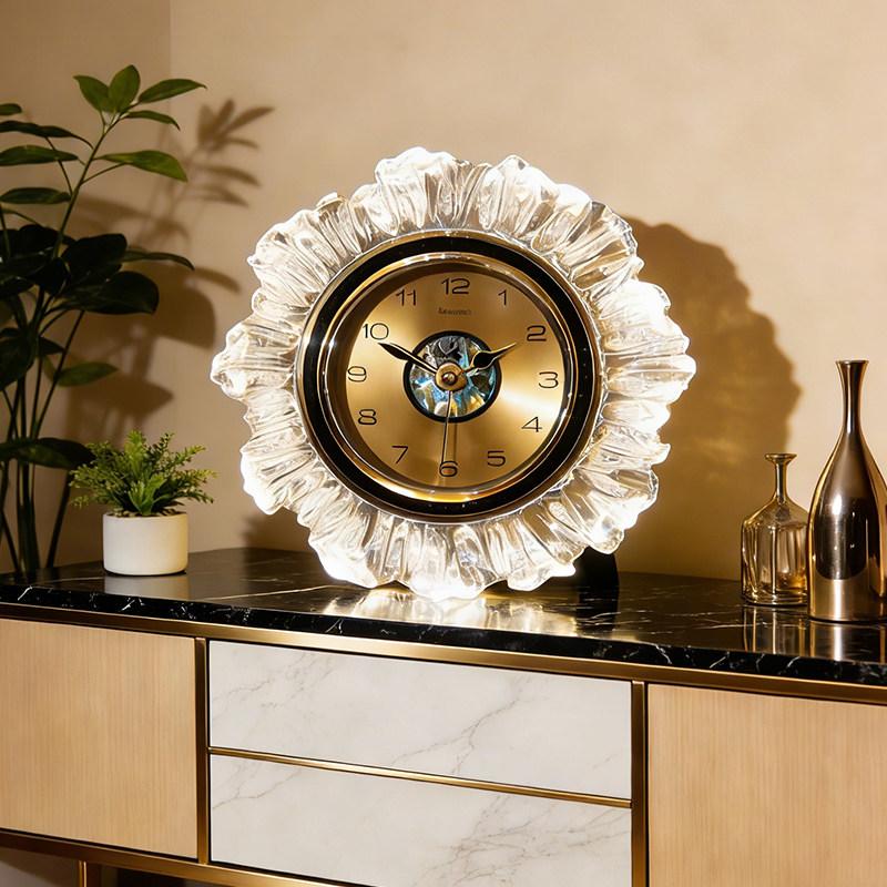 BEPAN Modern Luxury Desk Clock Creative Home Decor Table Clock with Night Light for Living Room Bedroom High End Ornament