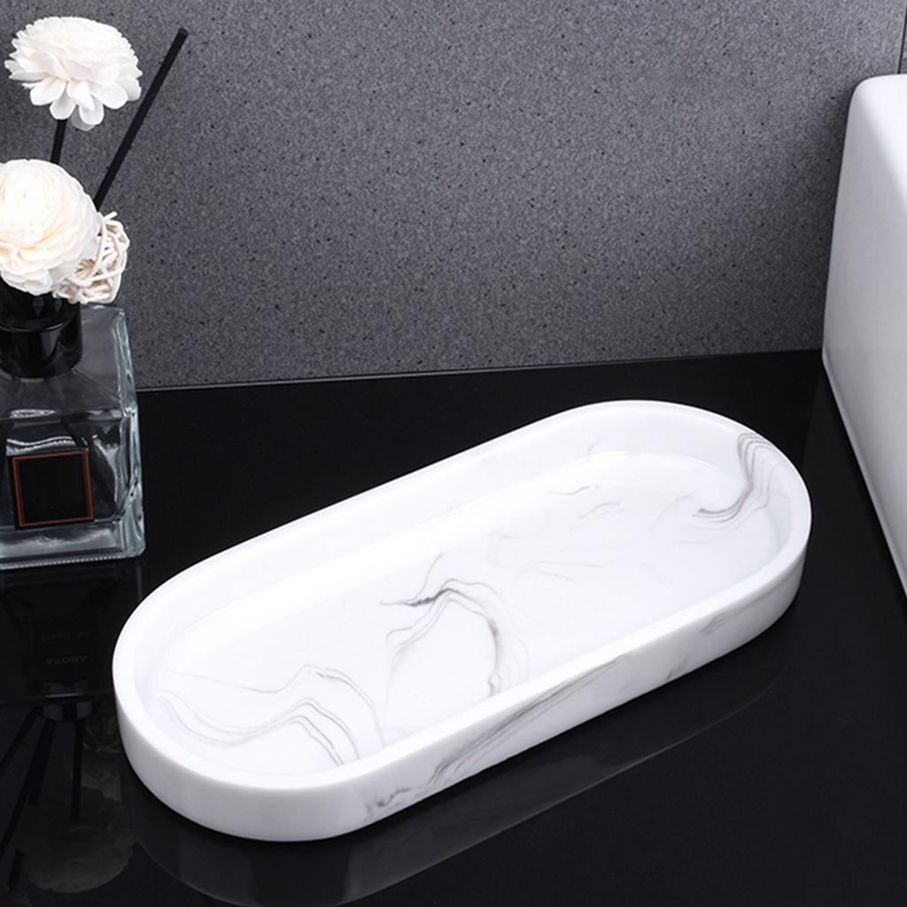 Marbling Bathroom Dresser Vanity Tray Plate Holder Organizer Rectangular
