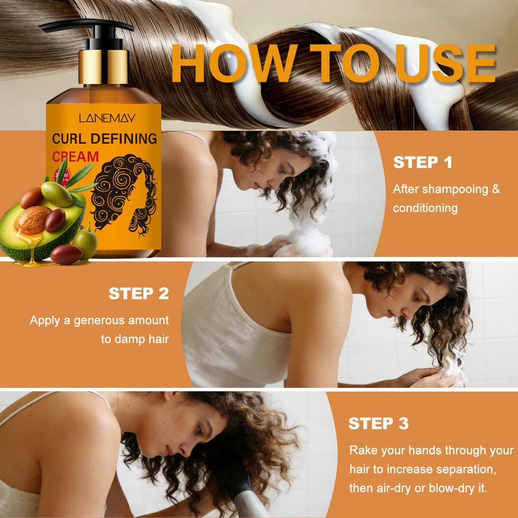 Curl Defining Cream-Enhance Natural Hair Texture-Provides Definition & Frizz-Suitable For All Hair Types, 250ml