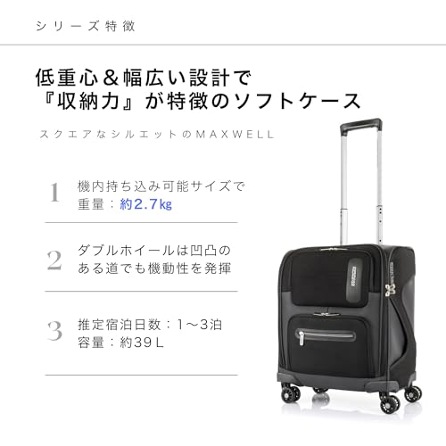 American Tourister Maxwell Spinner 50 Carry-On Suitcase, Soft Case, 50cm, New Model, Black/Gray, One Size