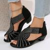 Fashion European and American fish mouth high-heeled sandals for women's summer new cross rhinestone back zipper Roman sandals