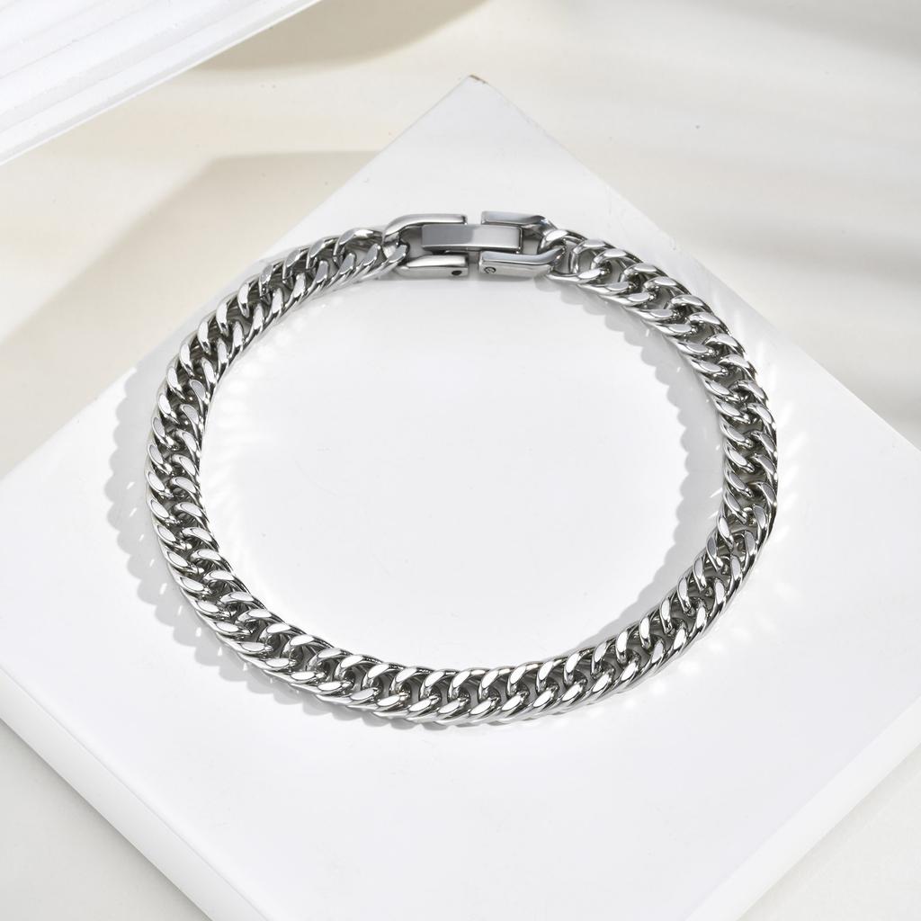 Vnox Simple Women's Stainless Steel Link Chain Cuban Bracelets With Fold Over Clasp Stainless Steel Jewelry Length 16.5cm