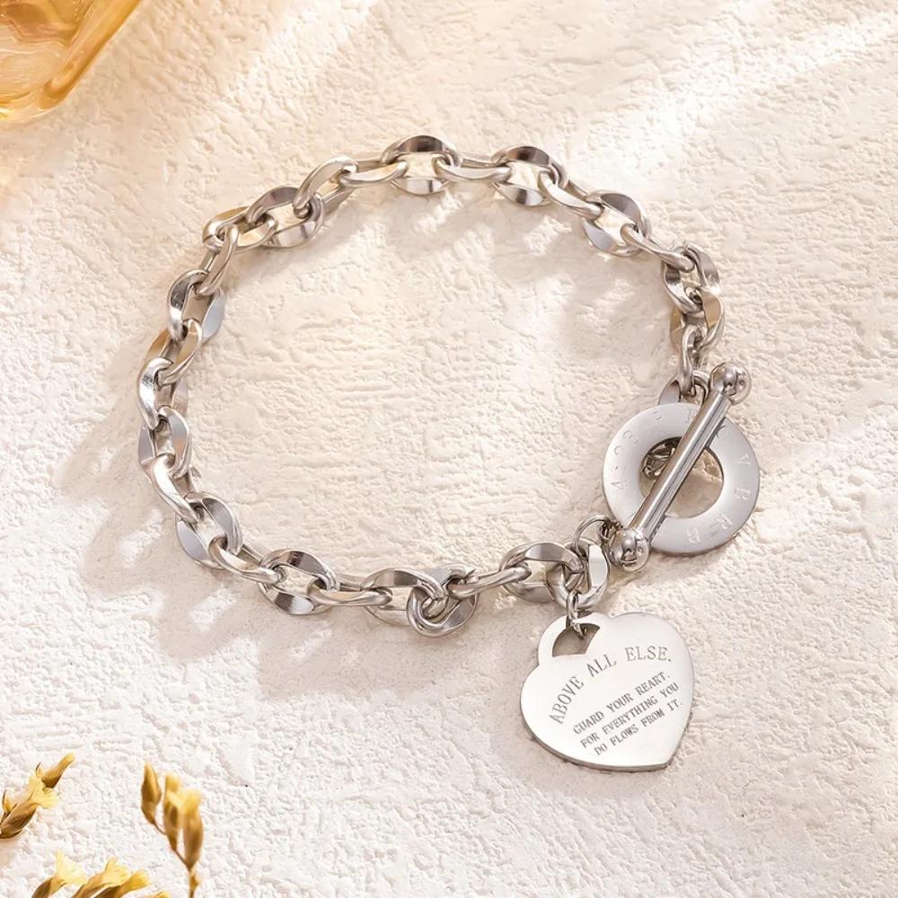 Love Pendant Link Chain OT Clasp Birthday Heart Bracelet for Women Bible Verse Bracelet Silver Gold Bracelet Jewelry Gift