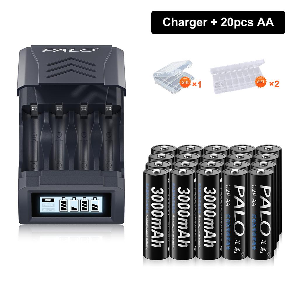 PALO 1.2V NI-MH AA 3000mah Rechargeable battery AA NIMH 2A  Batteries With 4 Slots LCD USB charger for 1.2V/1.5V AA AAA Battery