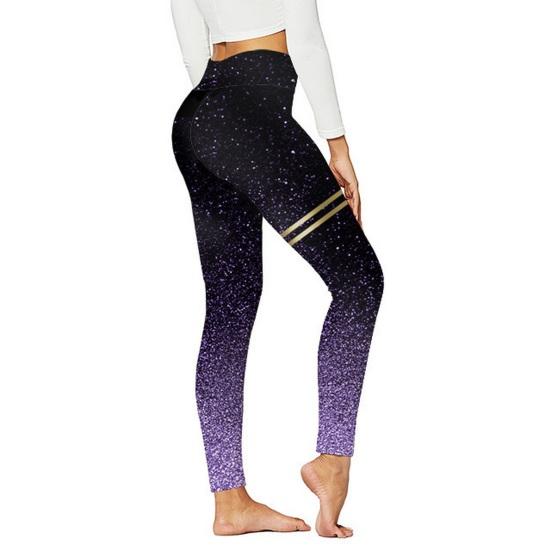 Women Leggings High Waist Slim Fit Hip Lift Yoga Pants Glitter Golden Stamping Stretch Pants Travel Work School Daily Wear