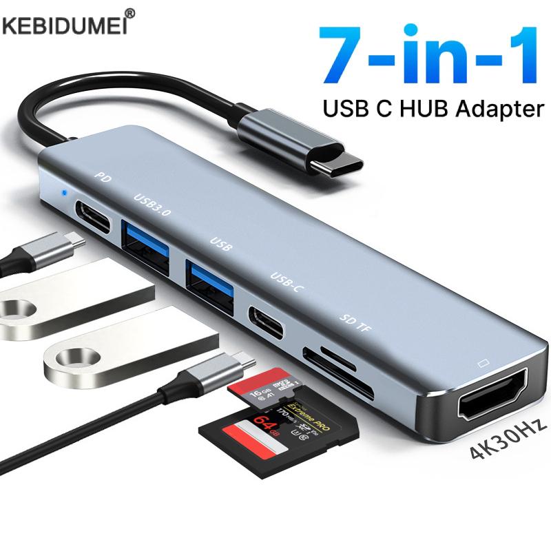 

7 в 1 USB C HUB USB 3.0 HDMI 4K 60 Гц Видео USB2.0 Слот для карт SD TF Многопортовый PD Зарядка для ПК/ноутбуков/MacBook Pro