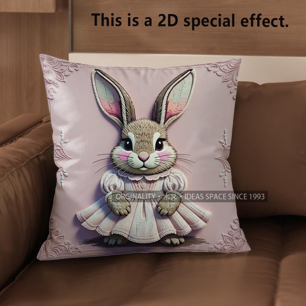 

2D Cute Bunny Dressed In Flowers Pillow Covers Pattern Cushion Cover Suitable For Sofa Bedroom Car Pillow Cover 40x40cm