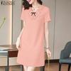 ZANZEA Womens Summer Doll Collar Casual Short Sleeve Dress