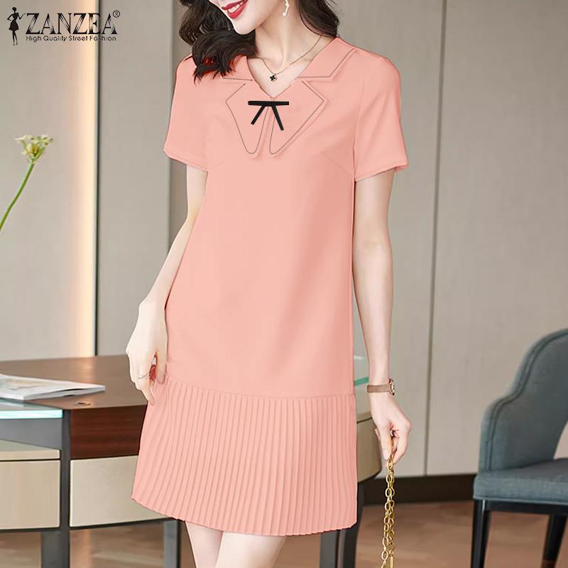 ZANZEA Womens Summer Doll Collar Casual Short Sleeve Dress