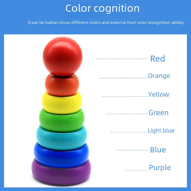 Seven-Layer Wooden Rainbow Stacking Tower - Early Education Toy for Infants