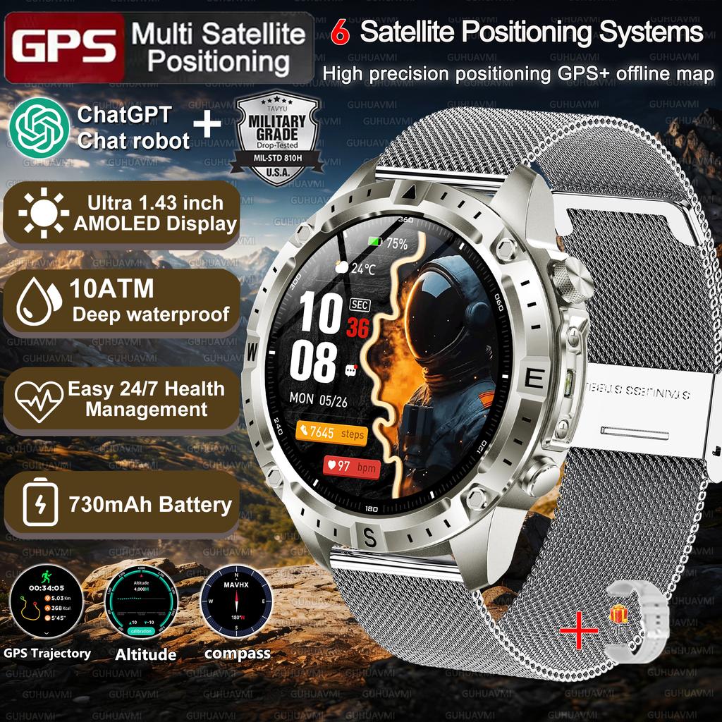 New Army grade TANK GPS Offline Maps Smart Watch 10ATM Waterproof Sports Compass Heart rate HD Bluetooth call Smart watch