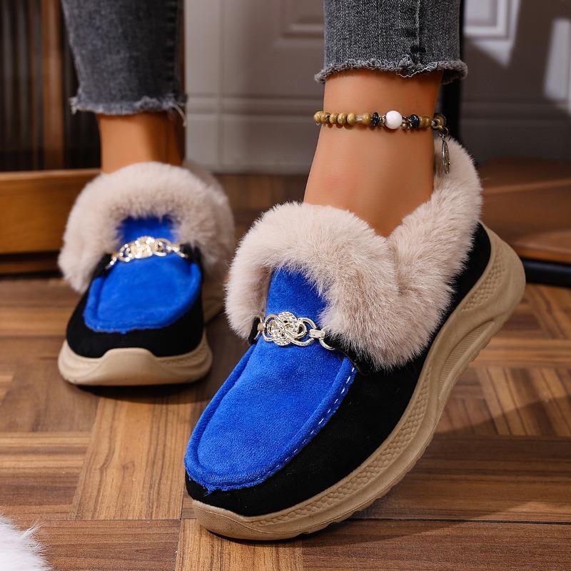 Warm Sneaker Women's Shoes 2025 Winter Plus Size Thick Sole Fleece Metal Chain Cotton Shoes