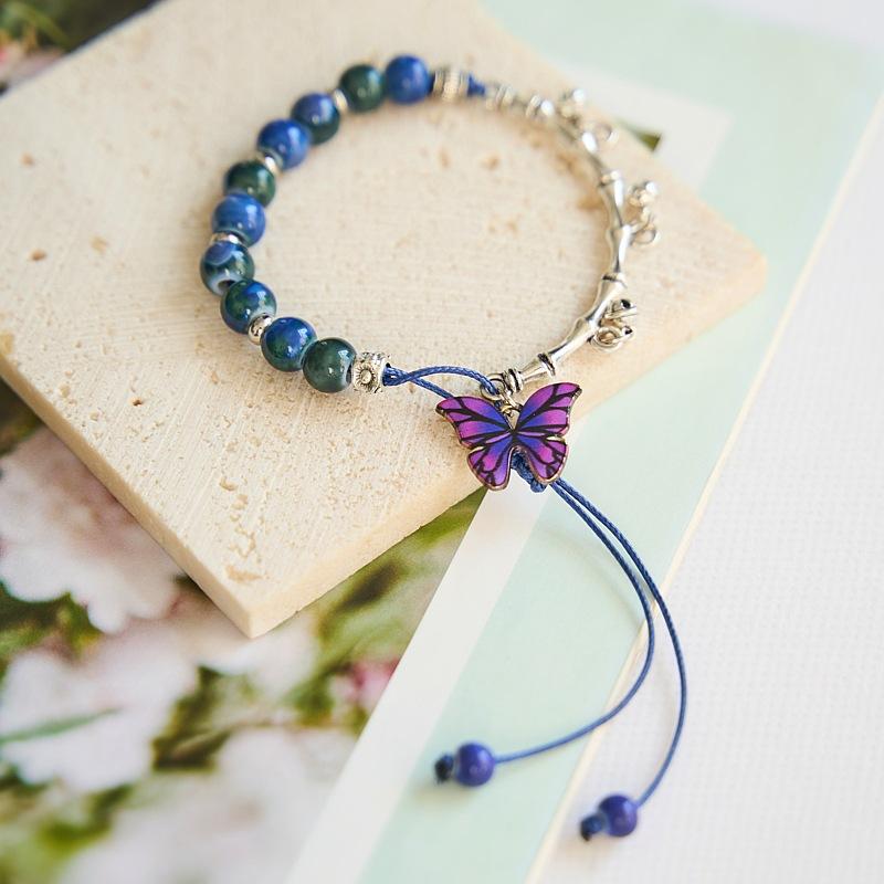 Bracelet Summer Women's Versatile Jewelry Butterfly Fresh Student Girlfriend Mori Antique Ceramic Bracelet