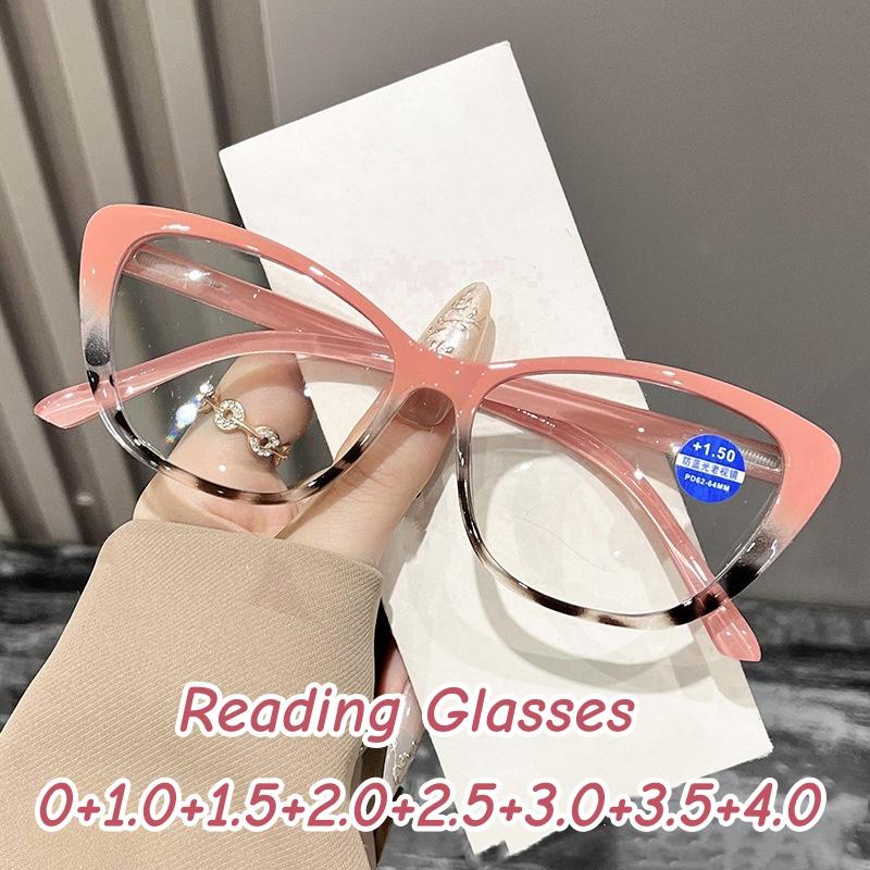 Women's Fashion Cat Eye Reading Glasses Men Vintage Blue Light Blocking Eyewear Retro Ultralight Far Sight Presbyopia 0+1.0+4.0