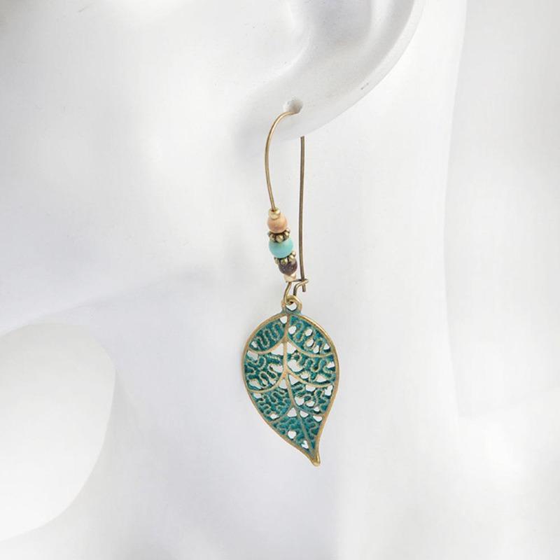 Fashion Women Hollow Leaves Dangle Hook Beads Earring Bohemia Charm Jewelry