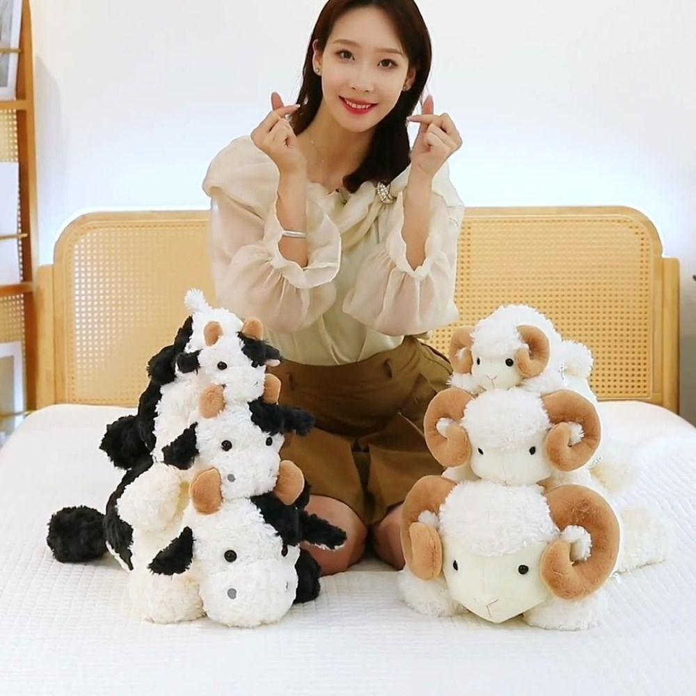 PP Cotton Cute Animal Plush Toys 23/38cm Big Horns Goat Toys Baby Goat&Cow Plush Doll  Easter Gifts