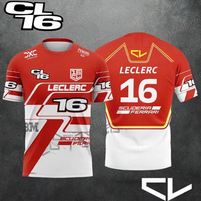 Voiture de course F1 Charles Leclerc #16 Combinaison de course Sports extrêmes Respirante Séchage rapide T-shirt de sport à manches courtes