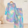 Women Plus Size Black Round Neck Long Sleeve Star Printed High Low Top Wide Leg Pants Two Piece Set