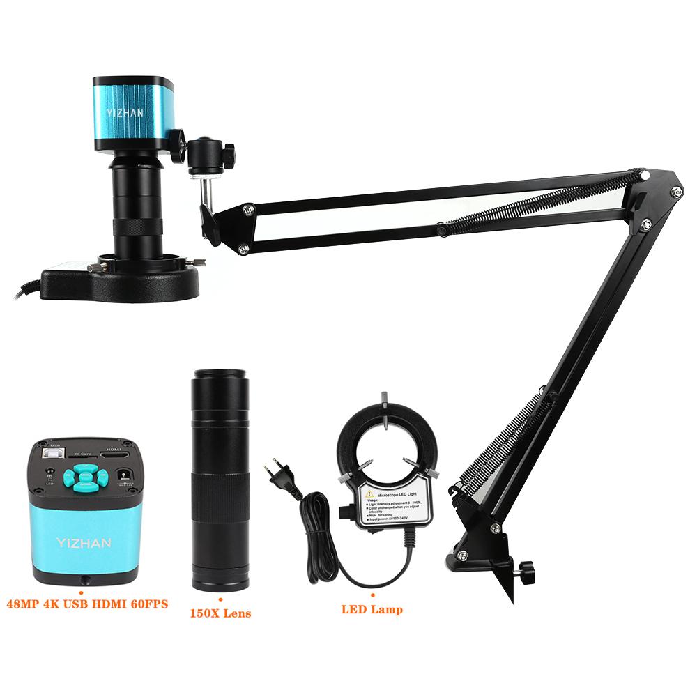 

48-мегапиксельный HDMI-микроскоп, 150-кратная цифровая HD-камера, светодиодная лампа, увеличительный объектив, широкоугольный дисплей, регулируемый складной кронштейн US Plug
