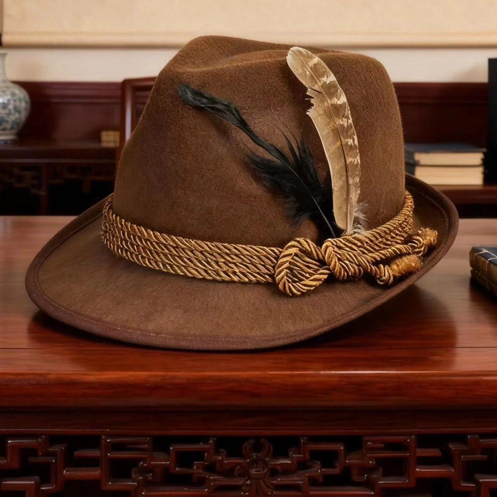 Bavarian Oktoberfest Hat Dress Up Costume Cosplay Cap Feather Decors Hat Party Photo Props