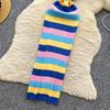 Summer Women Casual Spaghetti Strap Striped Knitted Sheath Sweater Dresses