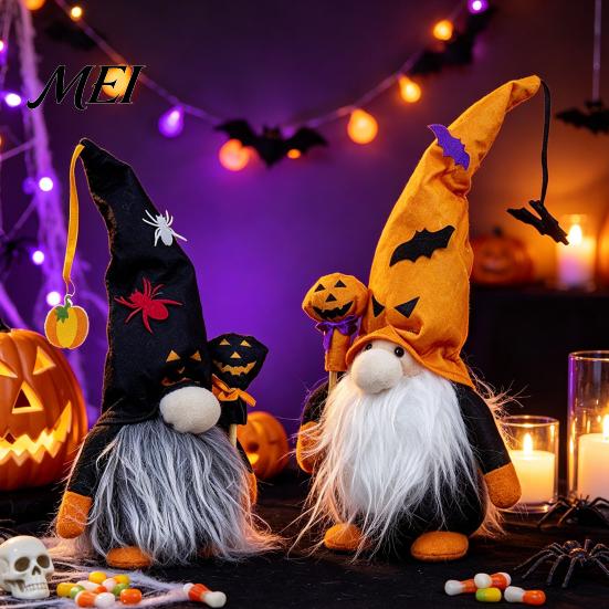 Indoor Window Display Props Halloween Light Up Gnome Decoration, Spooky Orange Black Swedish Tomte Elf Figurine, Gifts for Kids Cute Plush Glowing