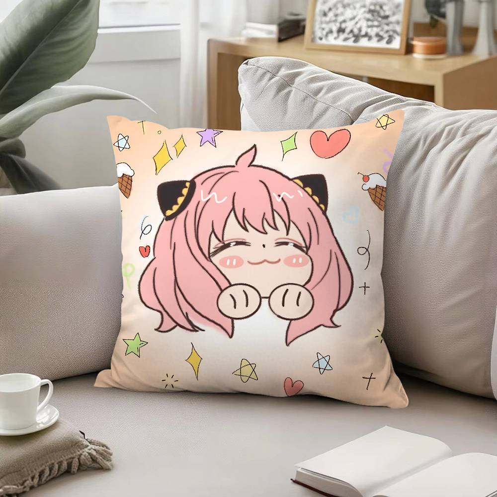 Cute A-Anya Forger Pillow Case Throw Pillow Cover Nordic Vintage Style Cushion Covers Home Living Room Sofa Couch Seat Decor