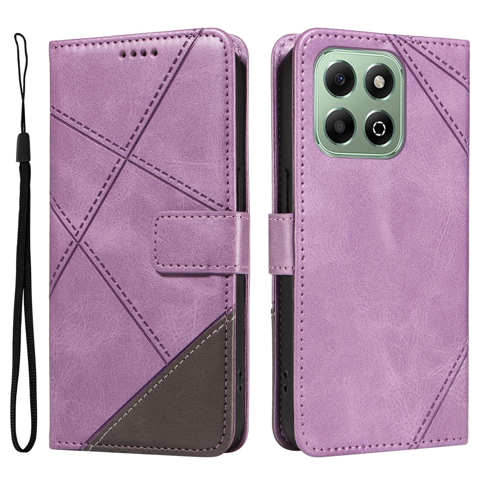 

For Honor X6b 4G Case Leather Geometric Line Wallet Phone Cover with Wrist Strap B