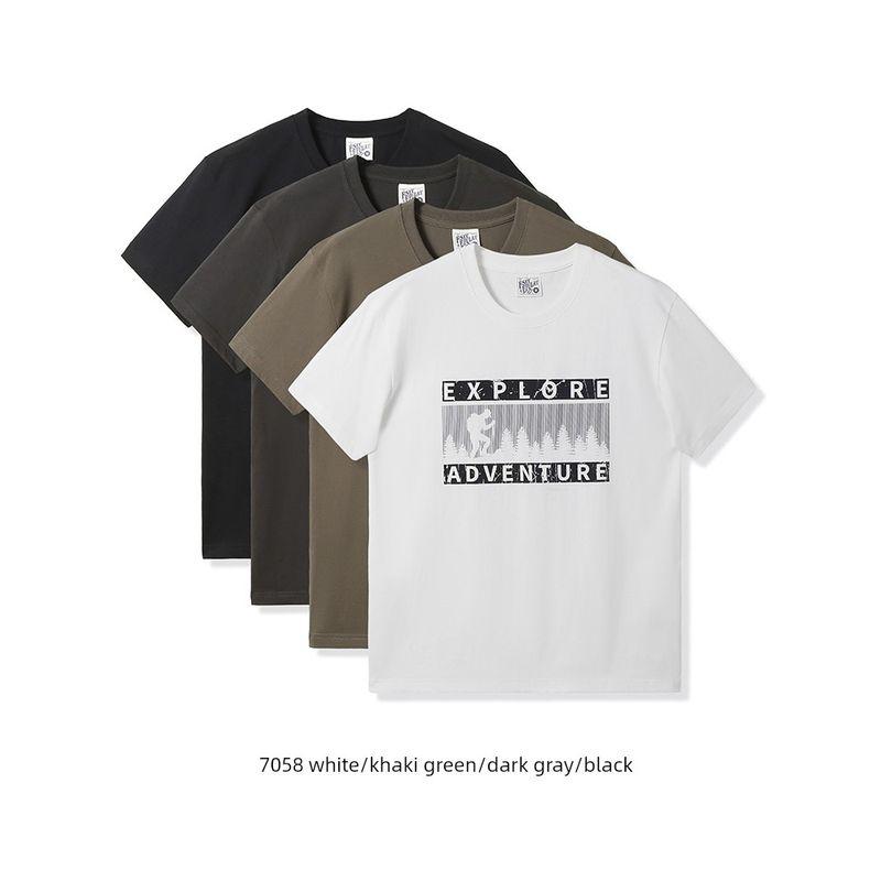 American Retro Pure Cotton Distressed Printed Short-Sleeve T-Shirt for Men, Summer Trendy Brand Base Shirt, Export Men's Clothing, All-Cotton Tee