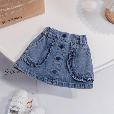 Kore Tarzı Kız Çocuk Denim Etek - İlkbahar/Yaz 2025 Trend Her Şeye Uyumlu Kısa Etek