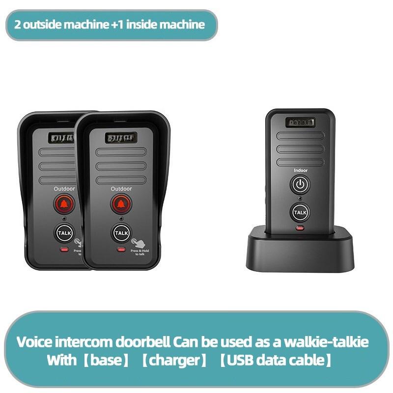 1-2 Mile Range 3 Volume Levels Rechargeable Voice Intercom Doorbell Wireless Doorbells Waterproof Electronic Intercom System