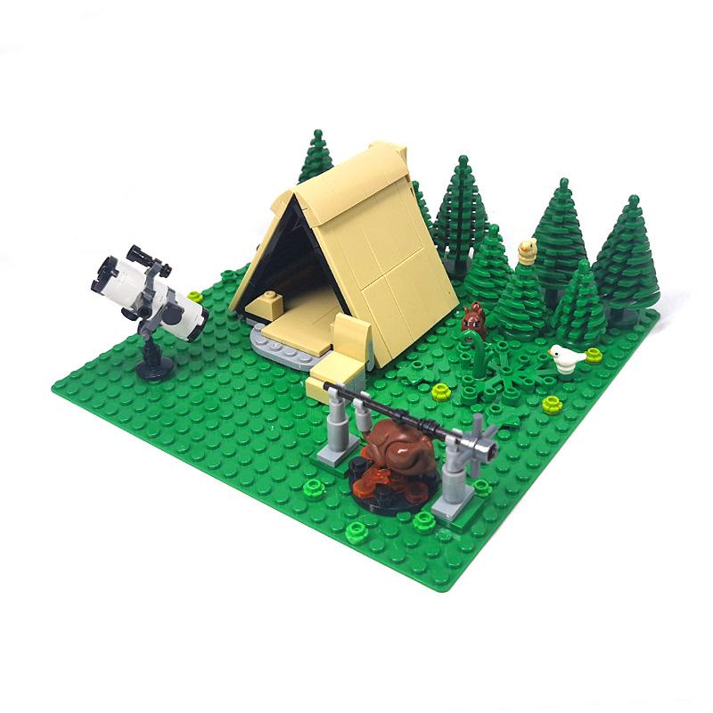 MOC Bausteine Camping Picknick Ausrüstung Zelt Camp Licht Grill Eierkuchen Tisch Klappstuhl Bausteine Spielzeug