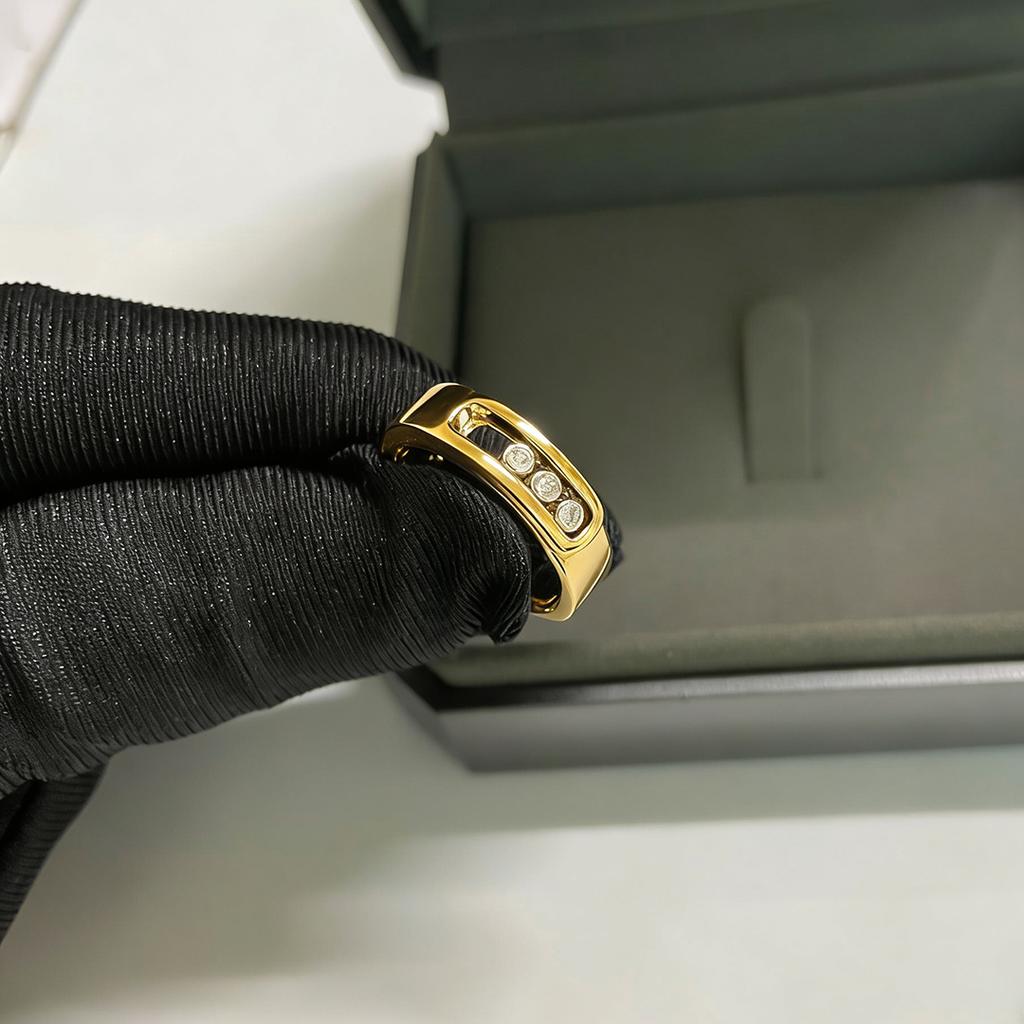 925 silver gold-plated classic three diamond belt ring. Mobile diamonds