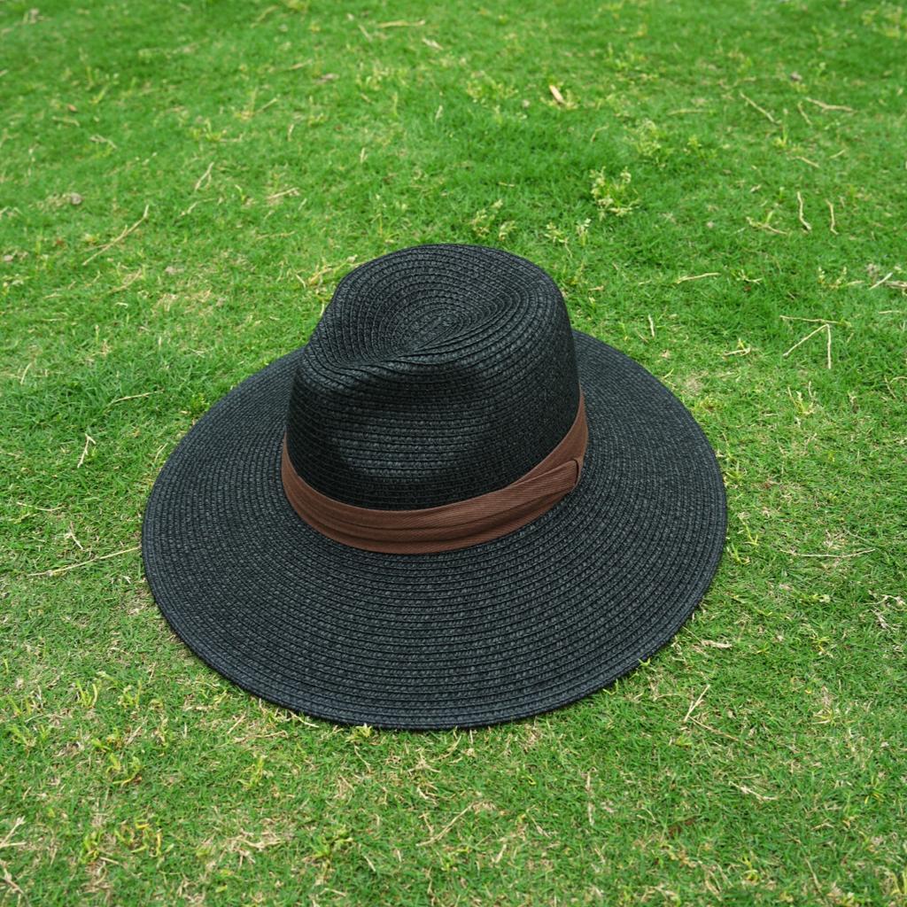 French Summer Women'S Black White Panama Vacation Big Straw Hat Shading Sun Protection Tourism Beach Sun Jazz Hat