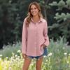 Women's Casual Solid Color Tops Long Sleeve Button Loose Breathable Shirt