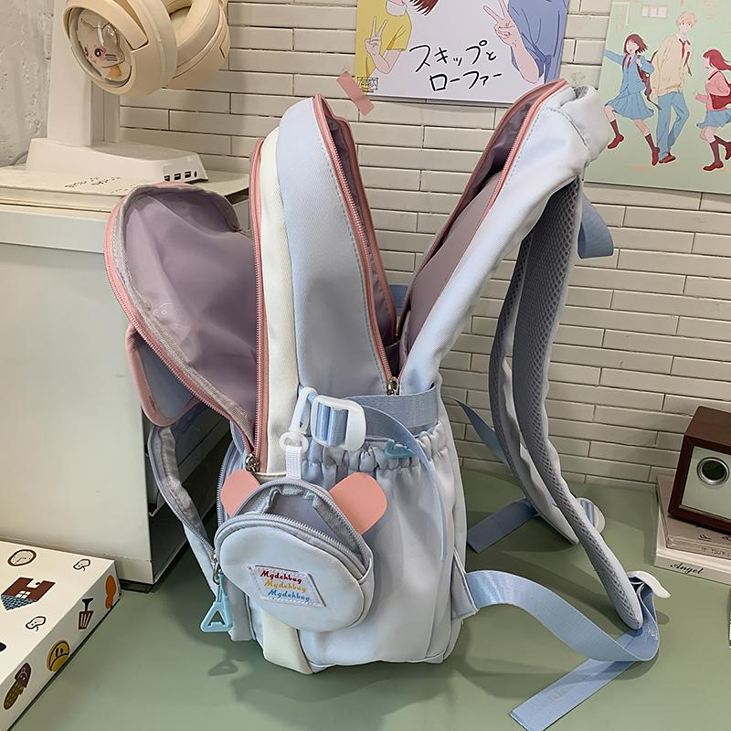 Women's Large Capacity Backpack Multi-Compartment Student Schoolbag Color Block Backapack with Coin Purse