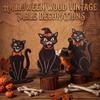 3 Pcs Wooden Halloween Decorations Vintage Cat Decorative Plaques Sitting Cat Statue  Study Room