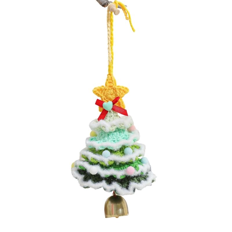 Crocheted Christmas Tree Ornament Soft Hanging Pendant With Bell Portable Holiday Car Decoration