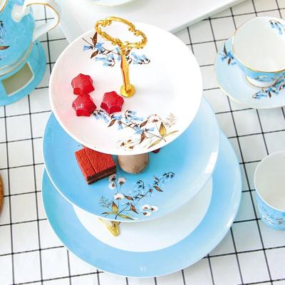 3-stöckiger Tortenständer aus Keramik, Obstschale, blaues Blumenmuster, runder Obstständer, Cupcake-Ständer im europäischen Stil für Hochzeiten, Geburtstage und Teepartys