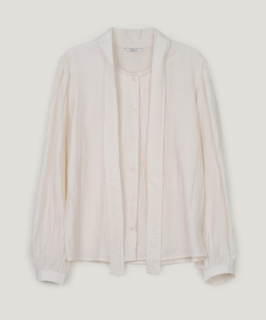 TWEE Birkin Wrinkle Pintuck Tie Long Sleeve Blouse