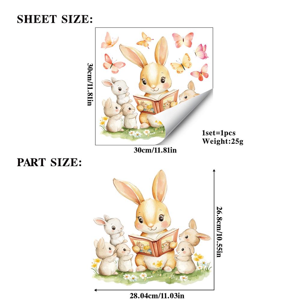 New 2026 Easter Bunny Static Cling Window Sticker for Glass Decoration Reading Companion