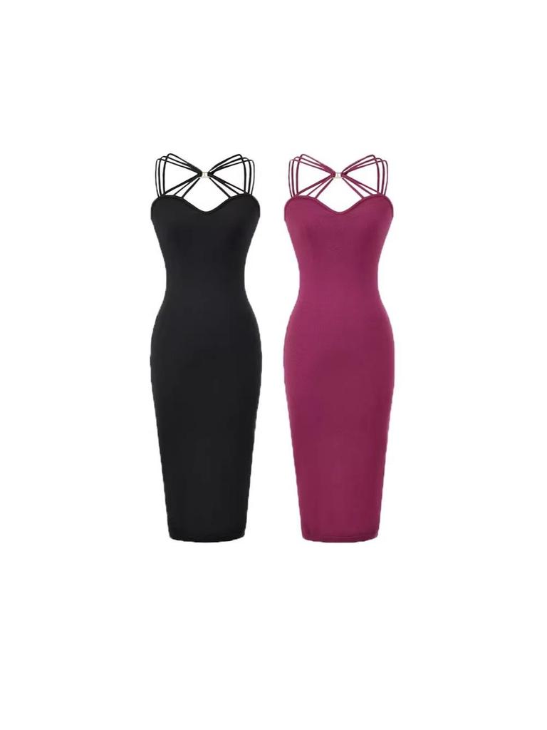 Women's Pure Desire Cross-Strap Knit Dress: Elegant Waist-Cinching, Slimming, Hip-Hugging Short Skirt