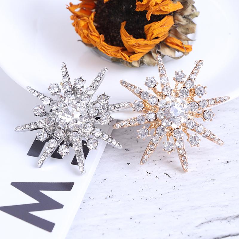 Wedding Silver Snowflake Diamante Brooch Rhinestone Crystal Broach Pin Xmas Gift