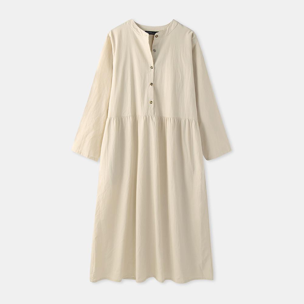 Women's Elegant Solid Cotton Robe Femme Maxi Dress Casual Long Sleeve Shirt Dresses Oversized