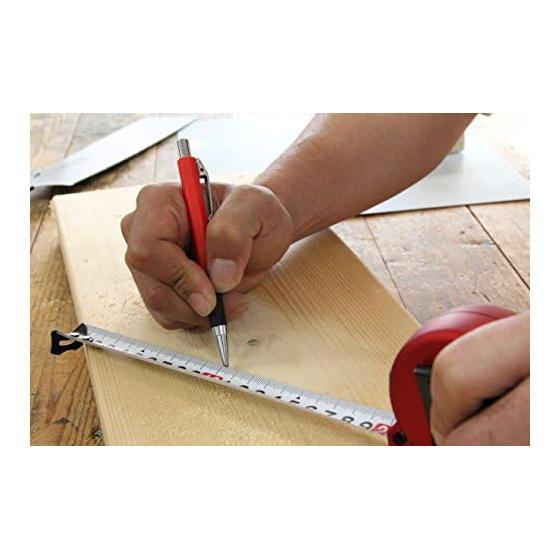 SK11 3-Shot Construction Mechanical Pencil, 6-Sided, Red Lead, 2.0mm, Built-in Tip Sharpener on Knock, Pencil Grip, Soft Grip, for Wood, Concrete,