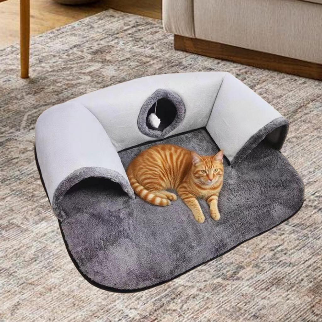 Function Cat Tunnel Bed Hideaway with Hanging Toys Play Area for Indoor Cats And Bunnies