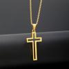 Skeleton Cross Necklace for Men Women Stainless Steel Hollow Out Cross Pendant Box Chain Collier Religious Faith Christ Collar