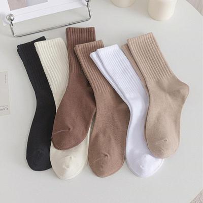 Women Solid Color Mid-tube Socks Vertical Striped Versatile Autumn and Winter Socks Boneless Pile Socks Sports Socks for Women